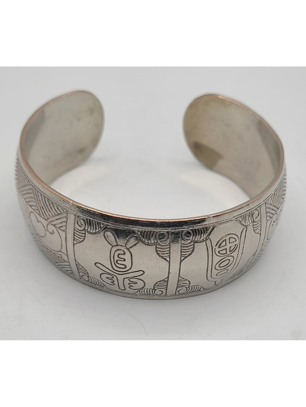 Handcrafted Chinese Miao Adjustable Bracelet Cuff  Guizhou Province Silver Tone